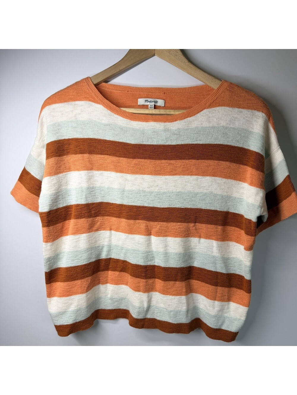 Madewell Boxy Sweater Tee Maggie Stripe Clementine Cream Oversized Size XXS